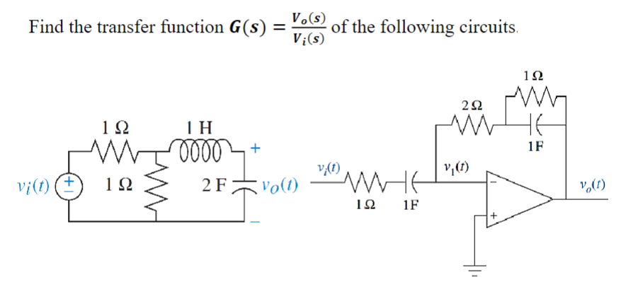 Solved Find the transfer function G(s)=Vi(s)Vo(s) of the | Chegg.com
