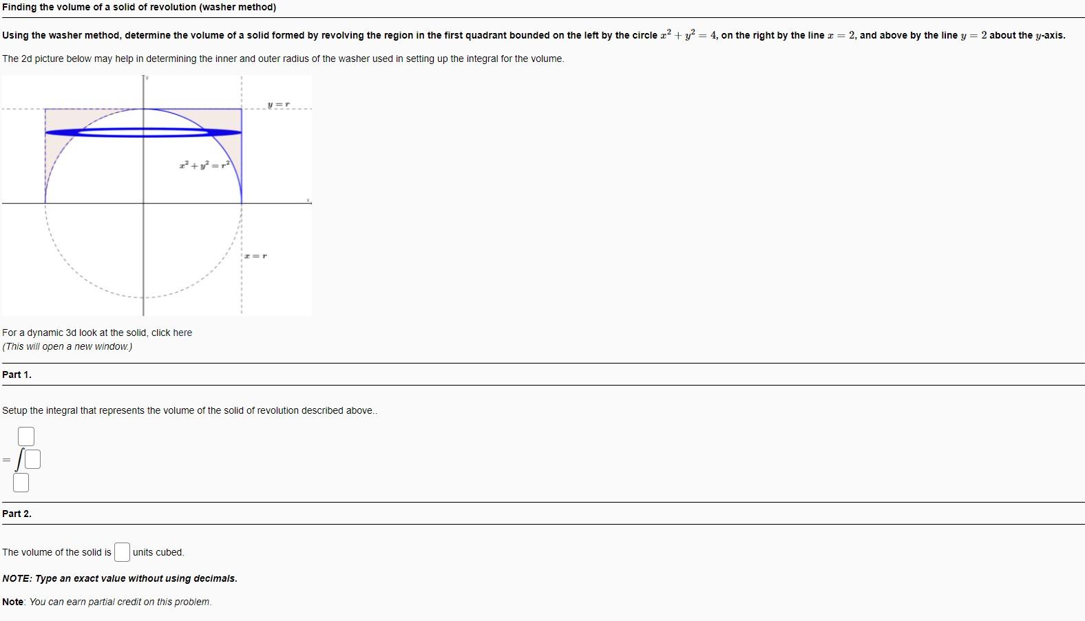 Solved Finding the volume of a solid of revolution (washer | Chegg.com