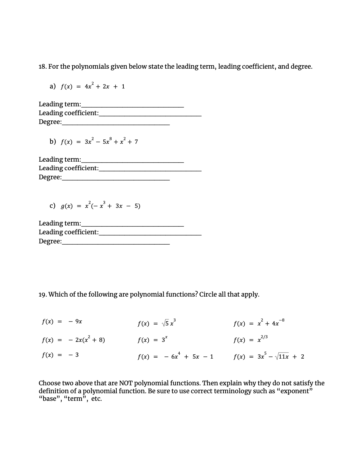 10 3x 2 x 5 4x 3 leading coefficient