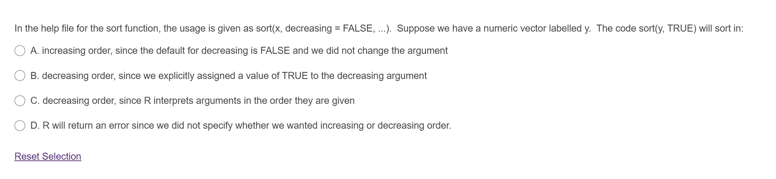 Solved In the help file for the sort function, the usage is | Chegg.com