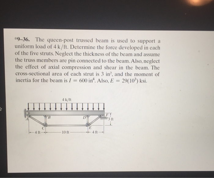 Solved 9-36. The queen-post trussed beam is used to support | Chegg.com