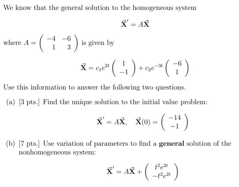 We know that the general solution to the homogeneous | Chegg.com