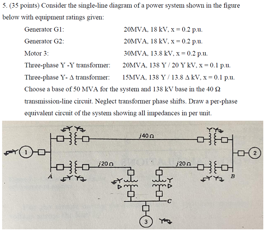 Solved 5. (35 points) Consider the single-line diagram of a | Chegg.com