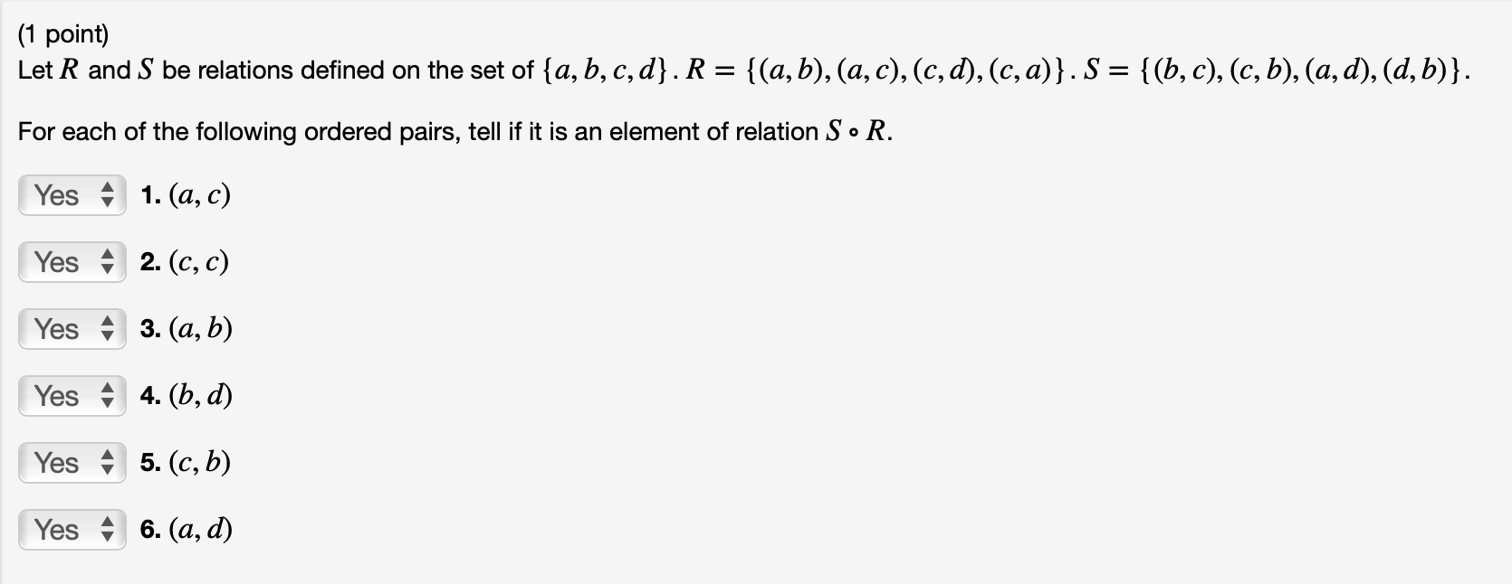 Solved (1 point) Let R and S be relations defined on the set | Chegg.com