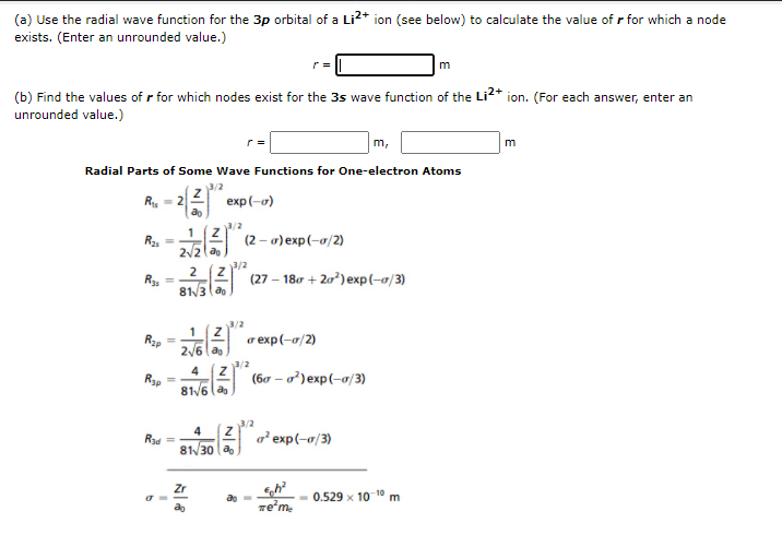 Solved a (a) Use the radial wave function for the 3p orbital | Chegg.com