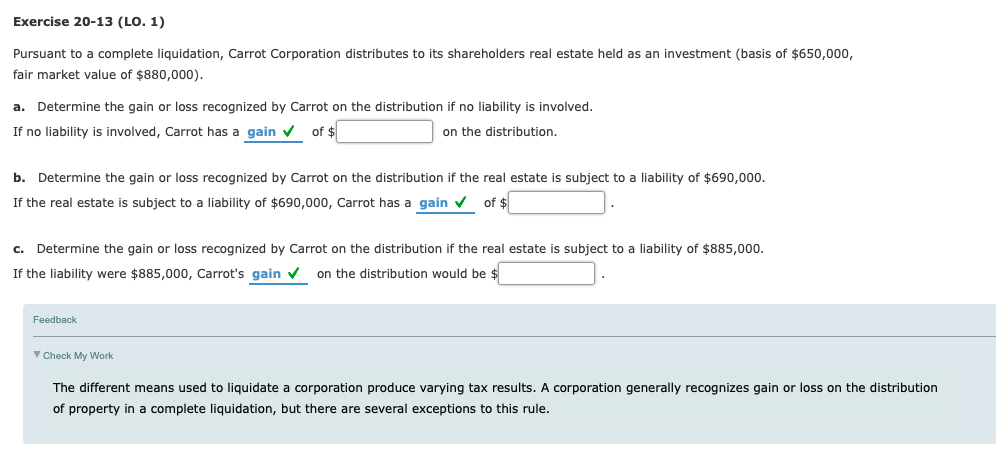 Solved Exercise 20-13 (LO. 1) Pursuant to a complete | Chegg.com