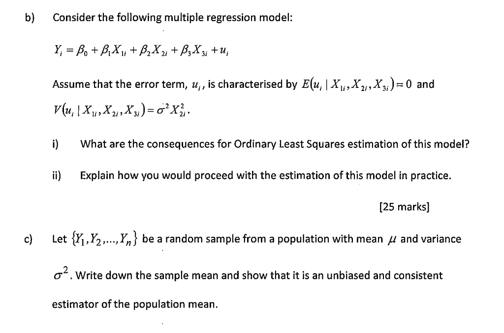 B) Consider The Following Multiple Regression Model: | Chegg.com