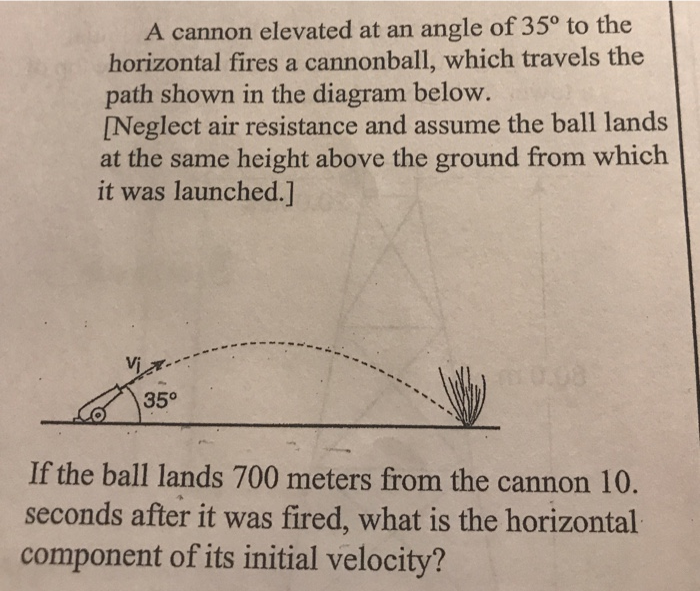 Solved A cannon elevated at an angle of 350 to the