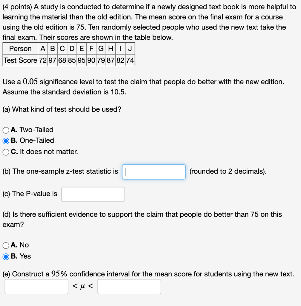 Solved (4 points) A study is conducted to determine if a | Chegg.com