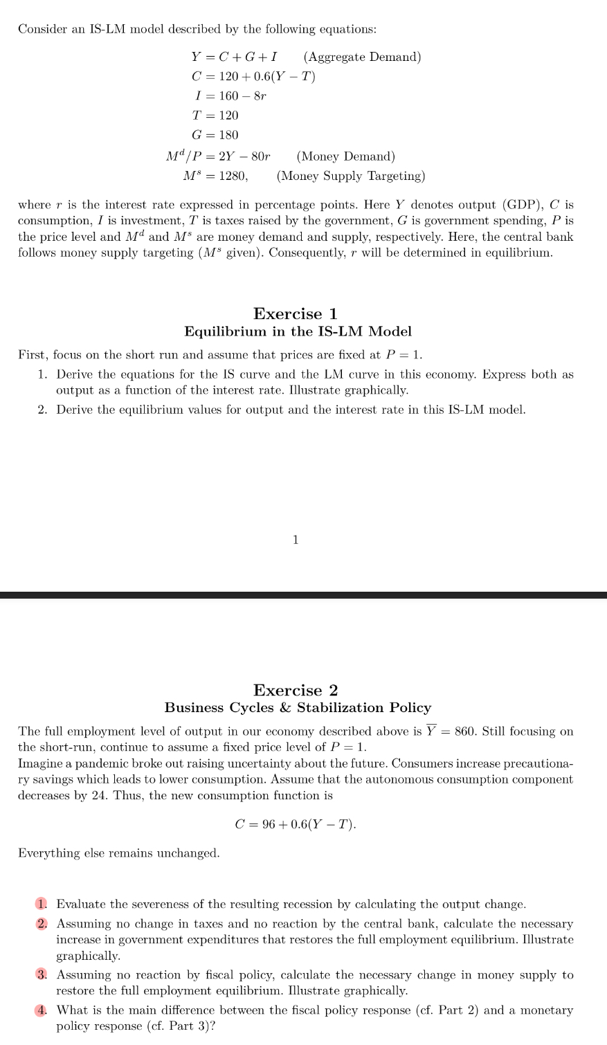 Solved Consider an IS-LM model described by the following | Chegg.com