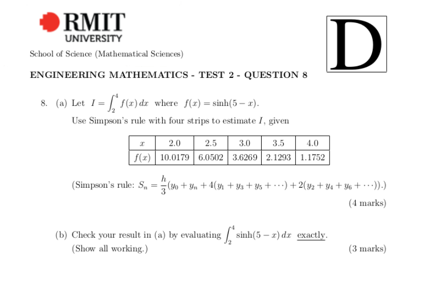 Solved RMIT UNIVERSITY School of Science (Mathematical | Chegg.com