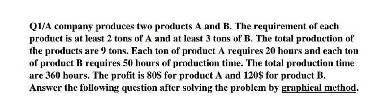 Solved Q1/A Company Produces Two Products A And B. The | Chegg.com