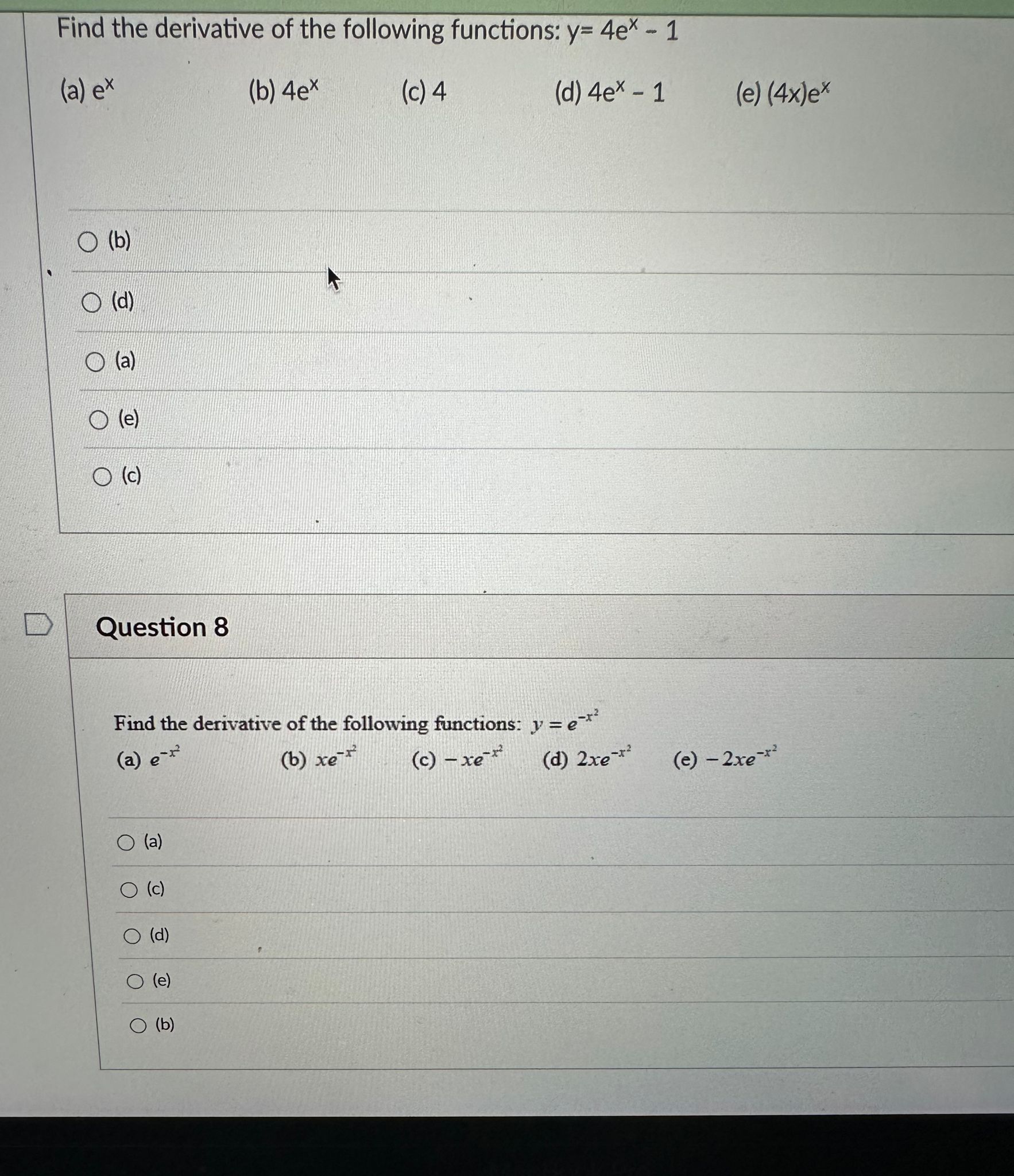 Solved Find The Derivative Of The Following Functions