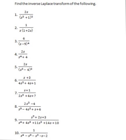 Solved ind the inverse Laplace transform of the following. | Chegg.com