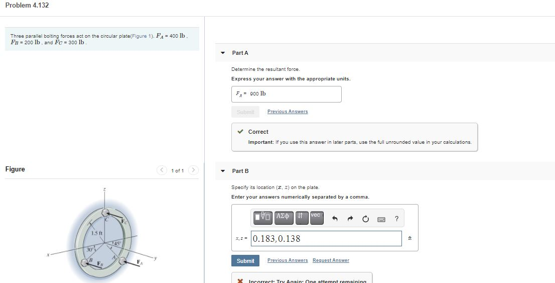 Solved Problem 4.132 Three Parallel Bolting Forces Act On | Chegg.com