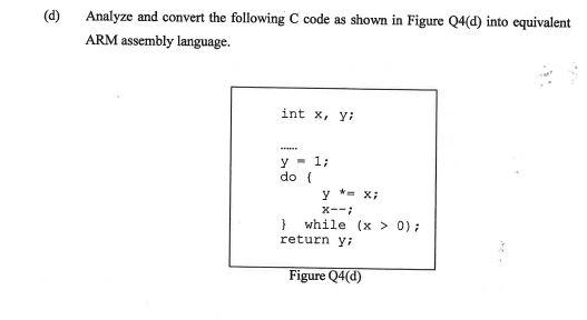 Solved (d) Analyze and convert the following C code as shown | Chegg.com