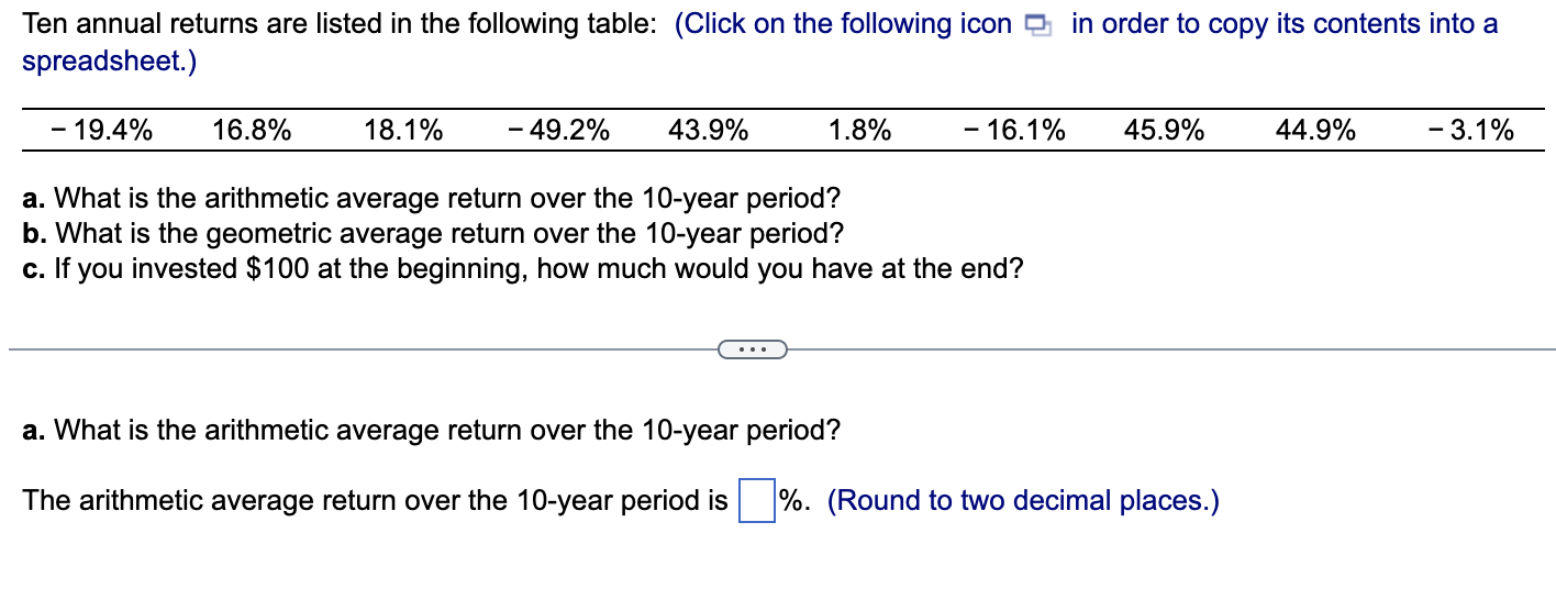 Solved Ten annual returns are listed in the following table: | Chegg.com