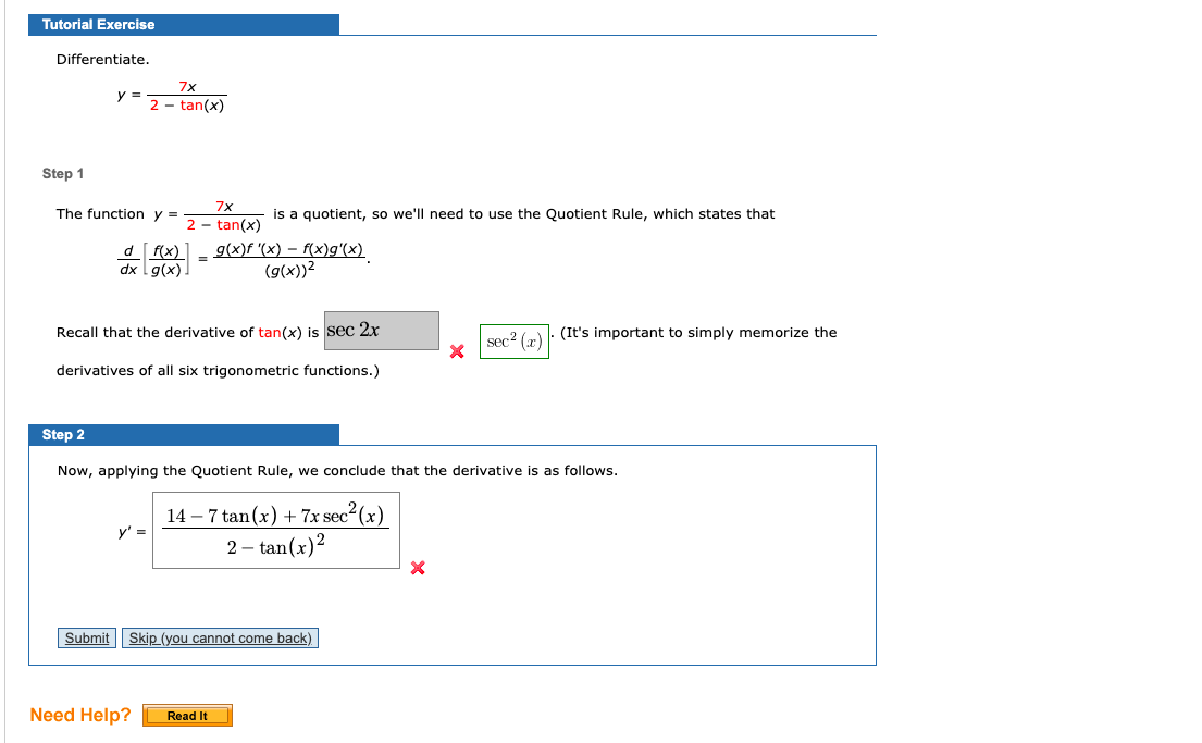 Solved Tutorial Exercise Differentiate 7x 2 Tan X Step 1