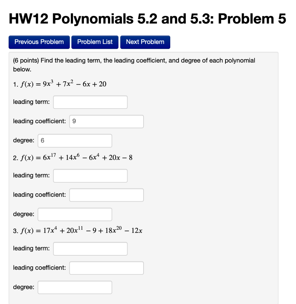Solved HW12 Polynomials 5.2 and 5.3: Problem 5 Previous | Chegg.com