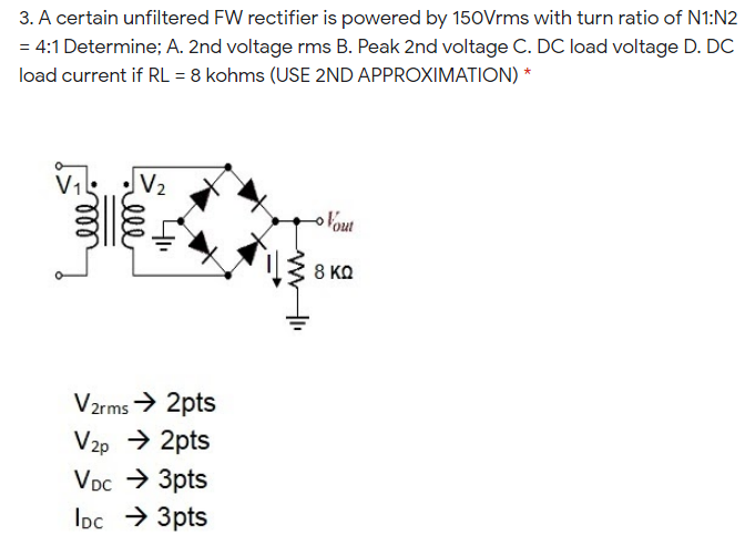 Solved 3. A certain unfiltered FW rectifier is powered by | Chegg.com