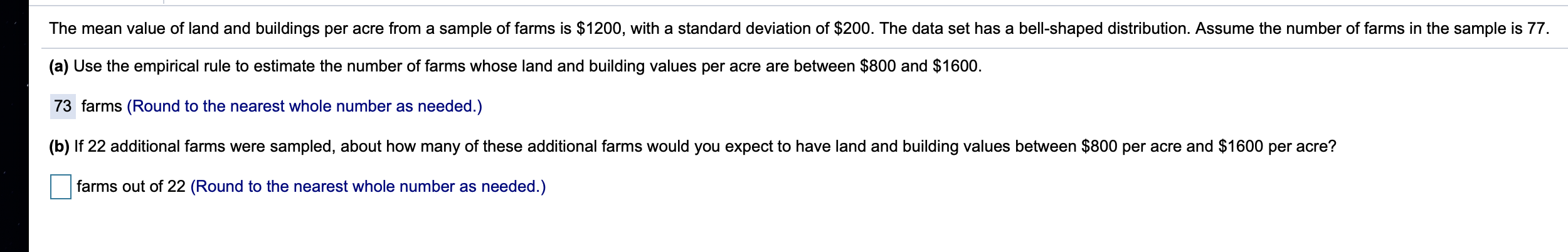 Solved The mean value of land and buildings per acre from a | Chegg.com