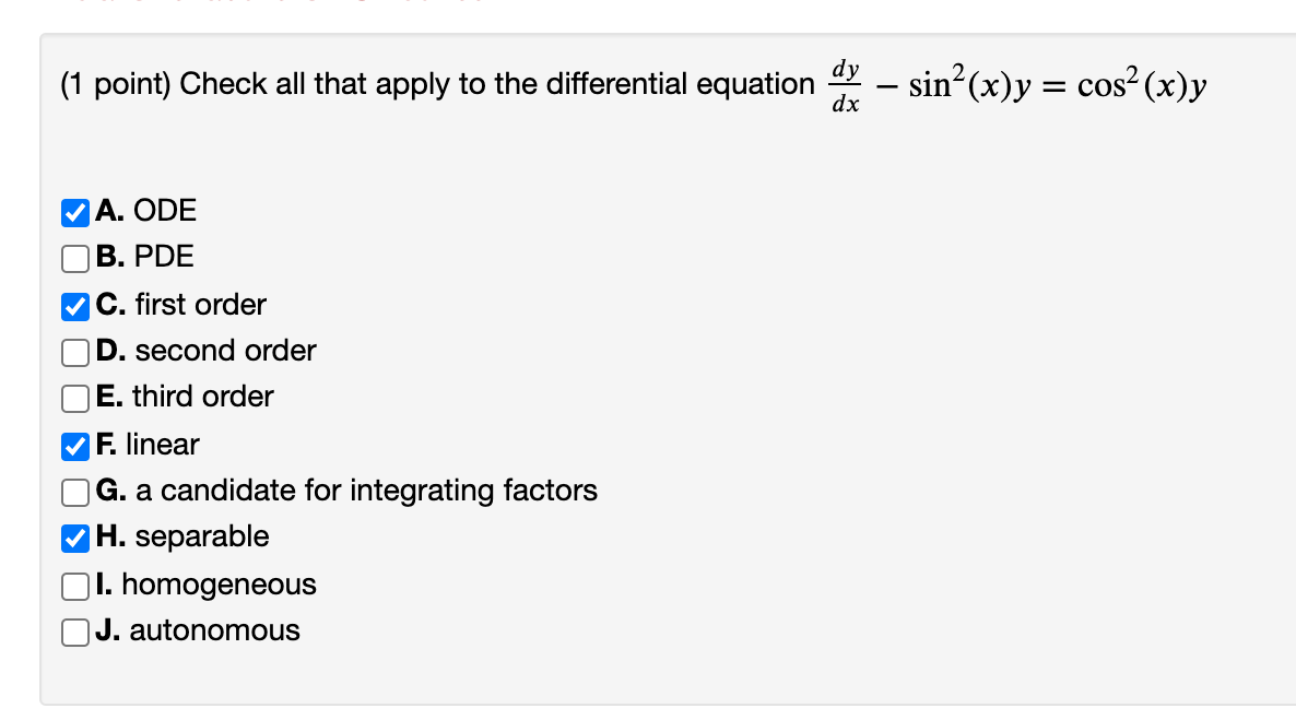 Solved (1 Point) Check All That Apply To The Differential | Chegg.com