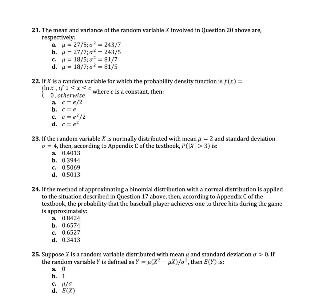 21. The mean and variance of the random variable X | Chegg.com