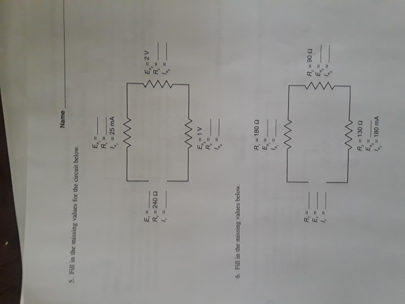 Solved Name S. Fill in the missing values for the circuit | Chegg.com