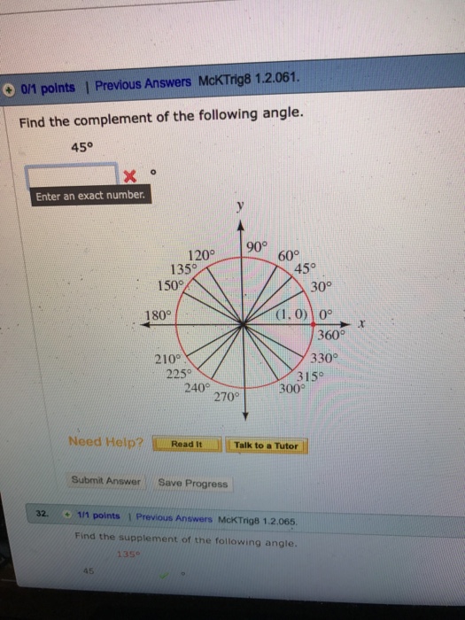 supplement of angle 45