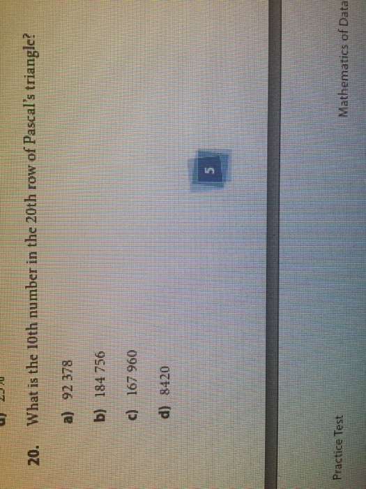 Solved 20. What is the 10th number in the 20th row of | Chegg.com