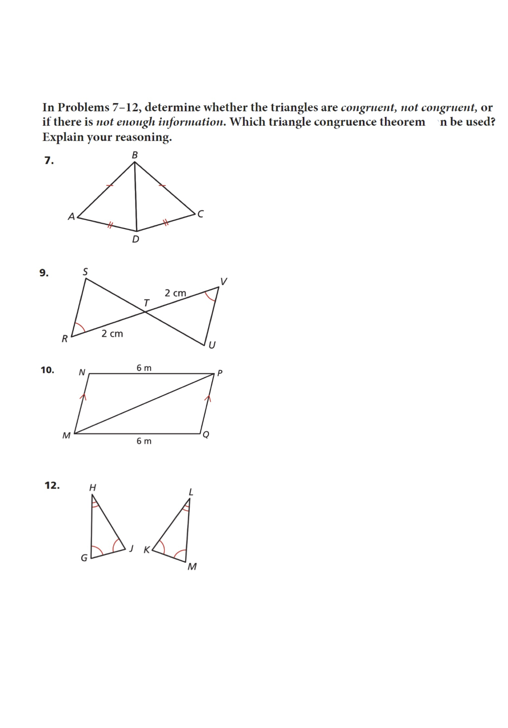 Solved In Problems 7-12, determine whether the triangles are | Chegg.com