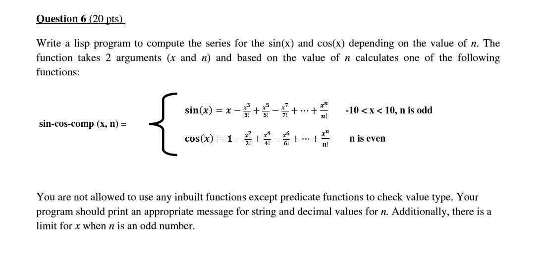 Write A Lisp Program To Pute The Series For The Chegg 