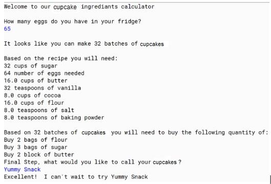Solved Cupcake Recipe Calculator Assignment 1 In this | Chegg.com