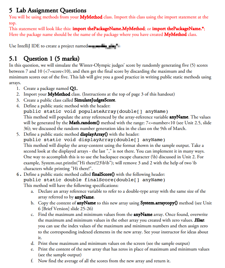 5 Lab Assignment Questions You will be using methods | Chegg.com