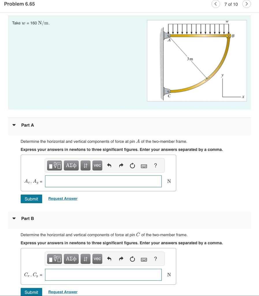 Solved Ake W=160 N/m Part A Determine The Horizontal And | Chegg.com