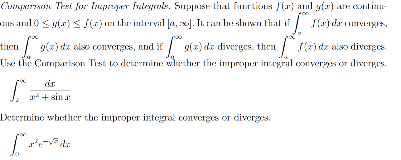 Solved Comparison Test For Improper Integrals Suppose That