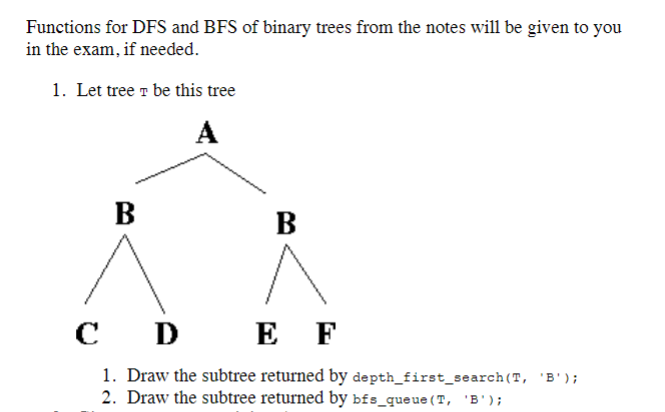 Solved Functions for DFS and BFS of binary trees from the | Chegg.com