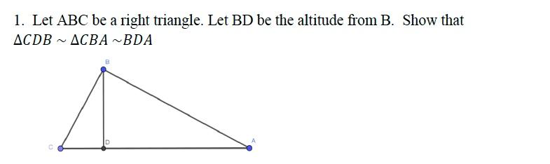 Solved 1. Let ABC be a right triangle. Let BD be the | Chegg.com