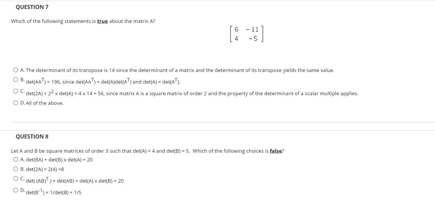 Solved QUESTION 7 Which of the following statements is true | Chegg.com