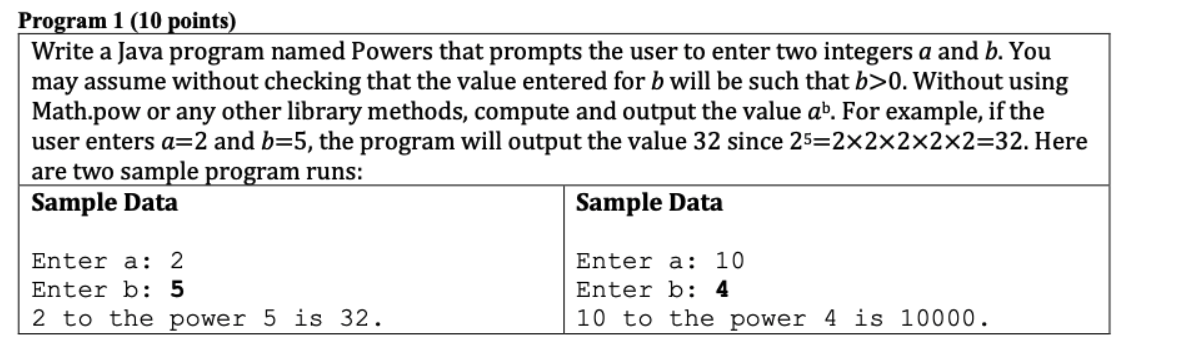 Solved Program 1 (10 points) Write a Java program named | Chegg.com