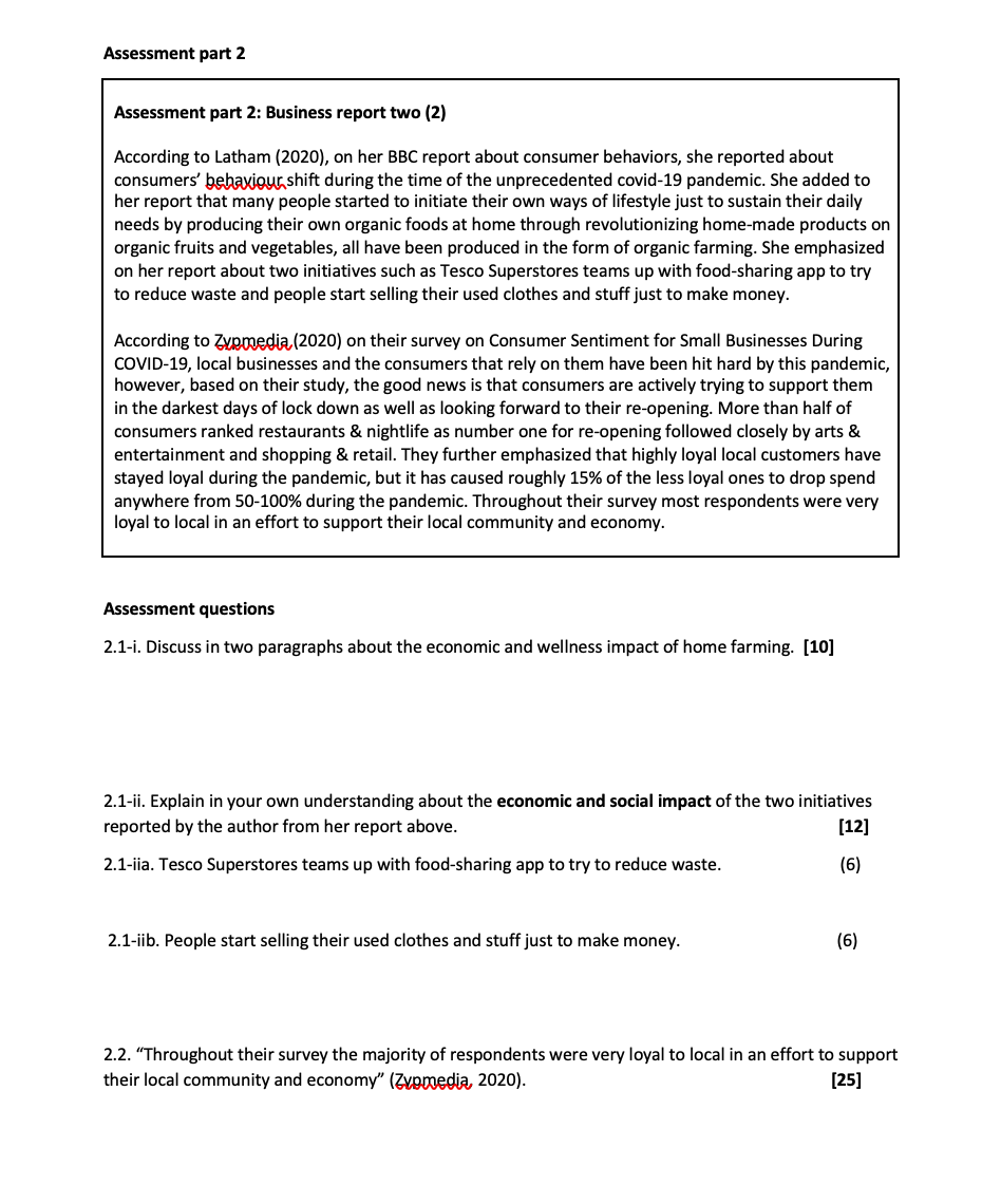 Solved Assessment part 2 Assessment part 2: Business report | Chegg.com