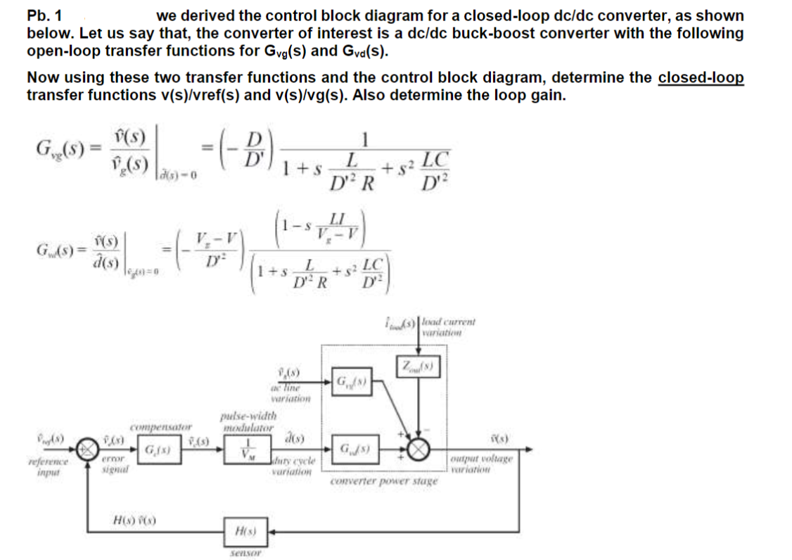 Pb. 1 we derived the control block diagram for a | Chegg.com