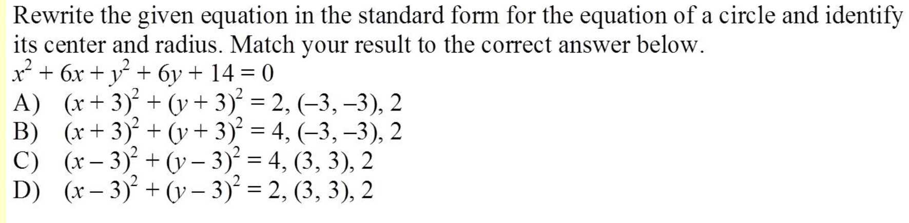 Solved Rewrite the given equation in the standard form for | Chegg.com