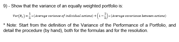 9) - Show that the variance of an equally weighted | Chegg.com