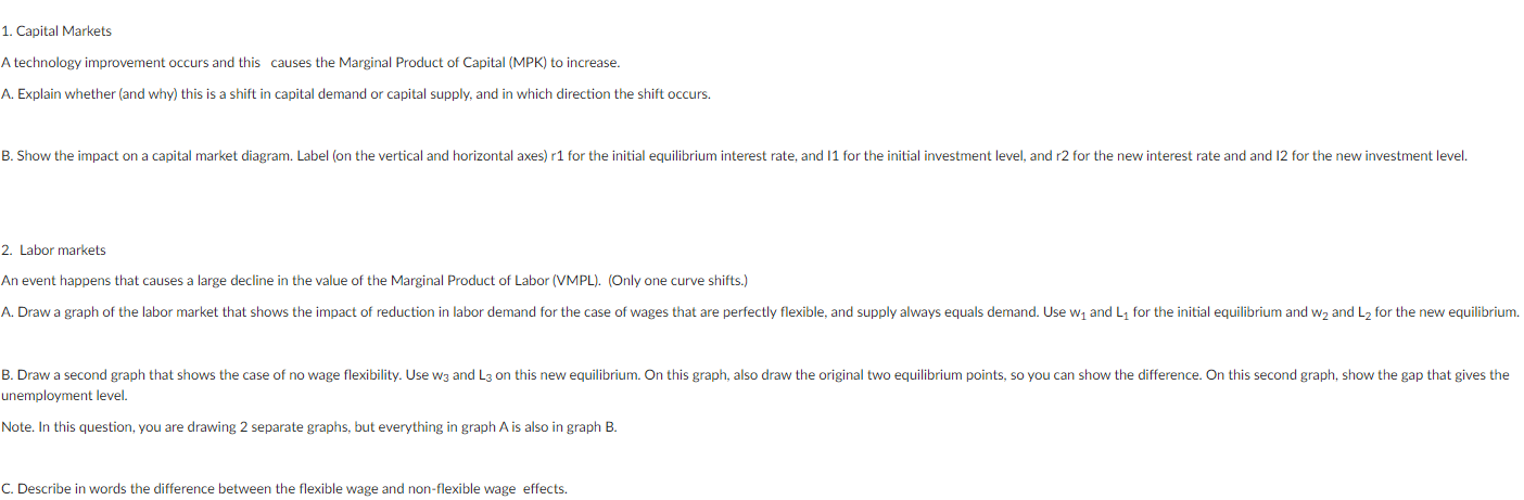 Solved 1. Capital Markets A technology improvement occurs | Chegg.com