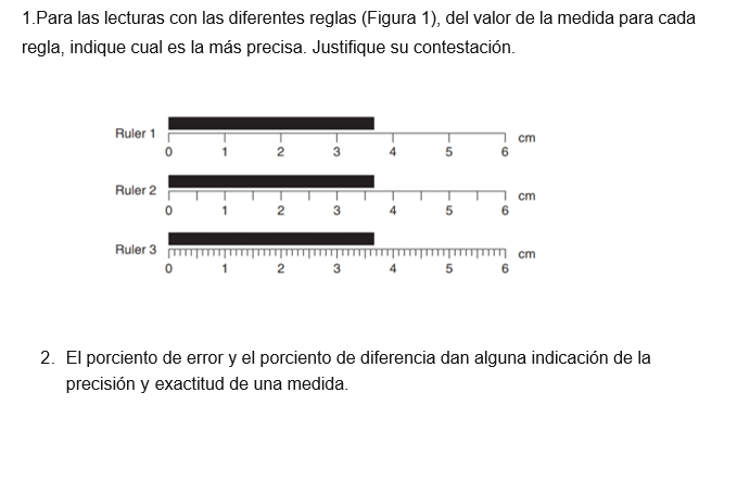 1.Para las lecturas con las diferentes reglas (Figura 1), del valor de la medida para cada regla, indique cual es la más prec