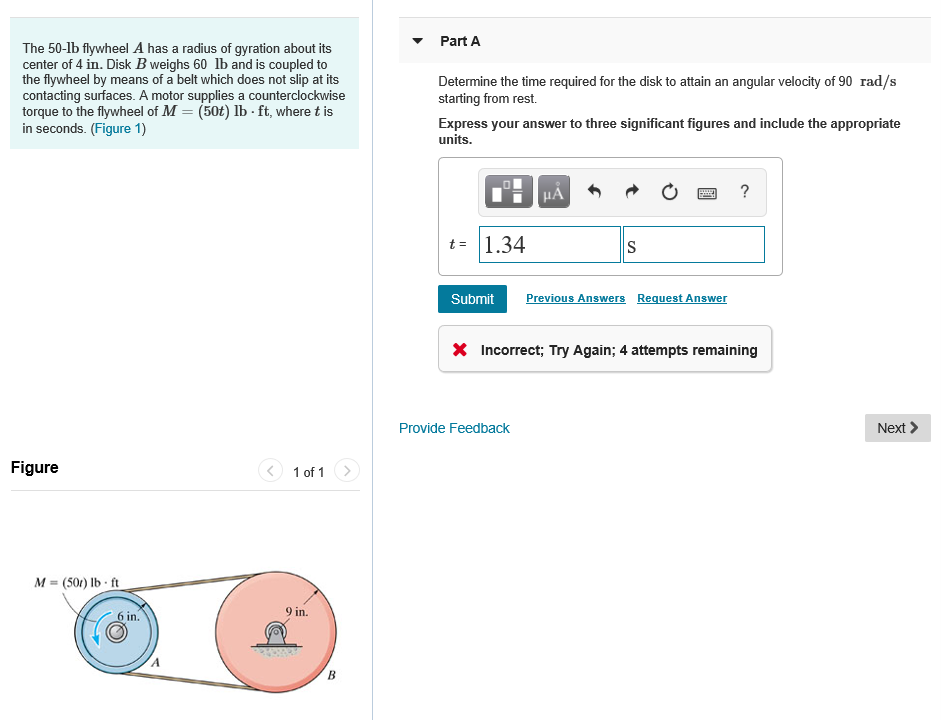 Solved Part A The 50-lb flywheel A has a radius of gyration | Chegg.com