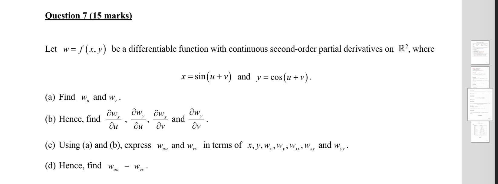Solved Question 7 (15 marks) Let w= f (x, y) be a | Chegg.com