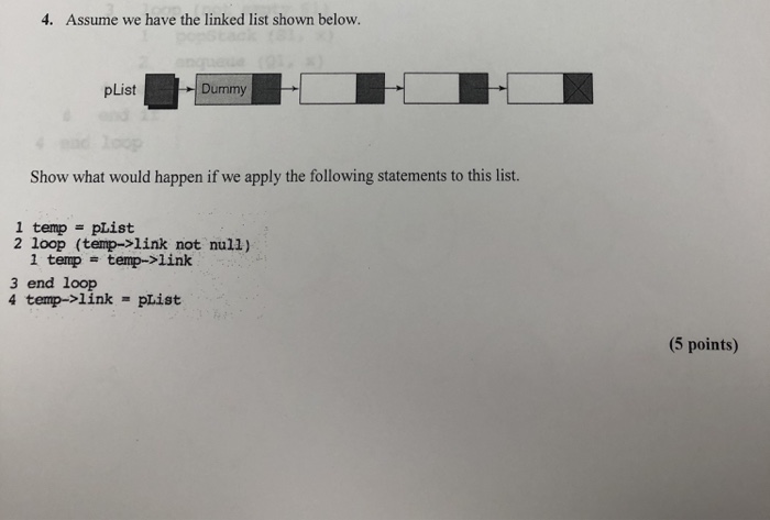 Solved 4. Assume we have the linked list shown below. pList | Chegg.com