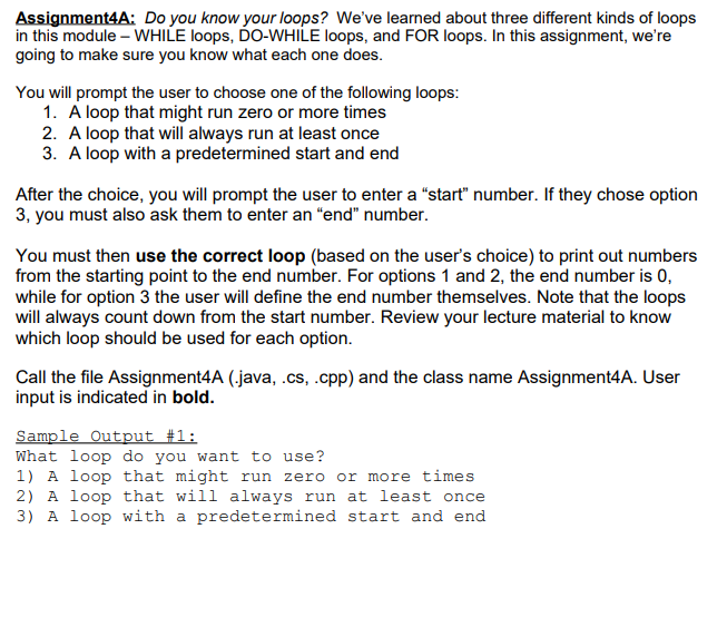 Solved Assignment4A: Do you know your loops? We've learned | Chegg.com